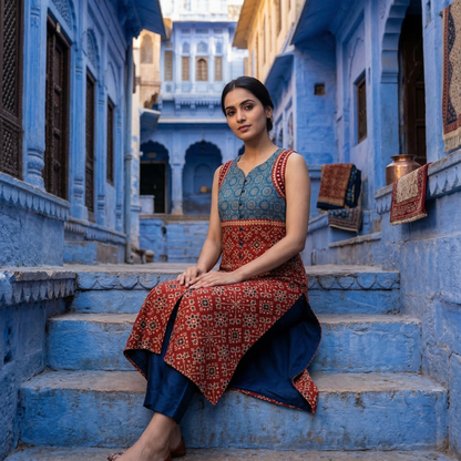 Floral Fusion Longline Button Down Kurti