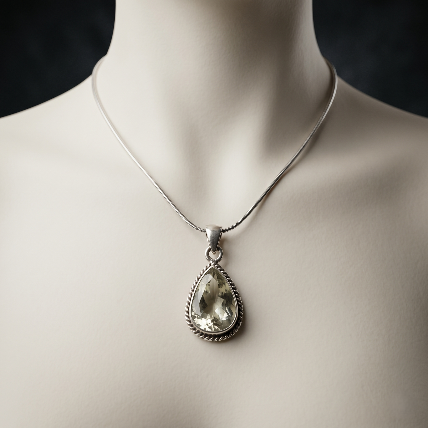 Vintage Pear-Cut Citrine Silver Pendant