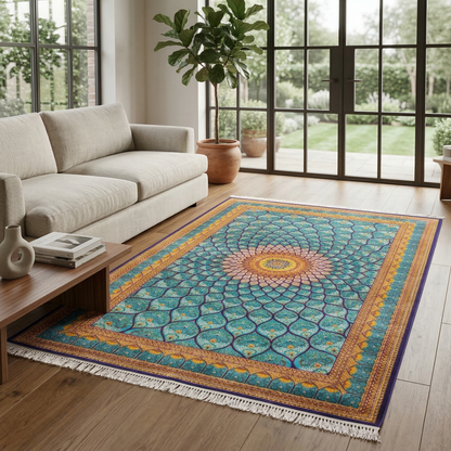 Azure Radiance Persian Inspired Mandala Rug