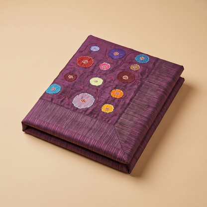 Deep Plum Floral Appliqué Luxury Bedcover