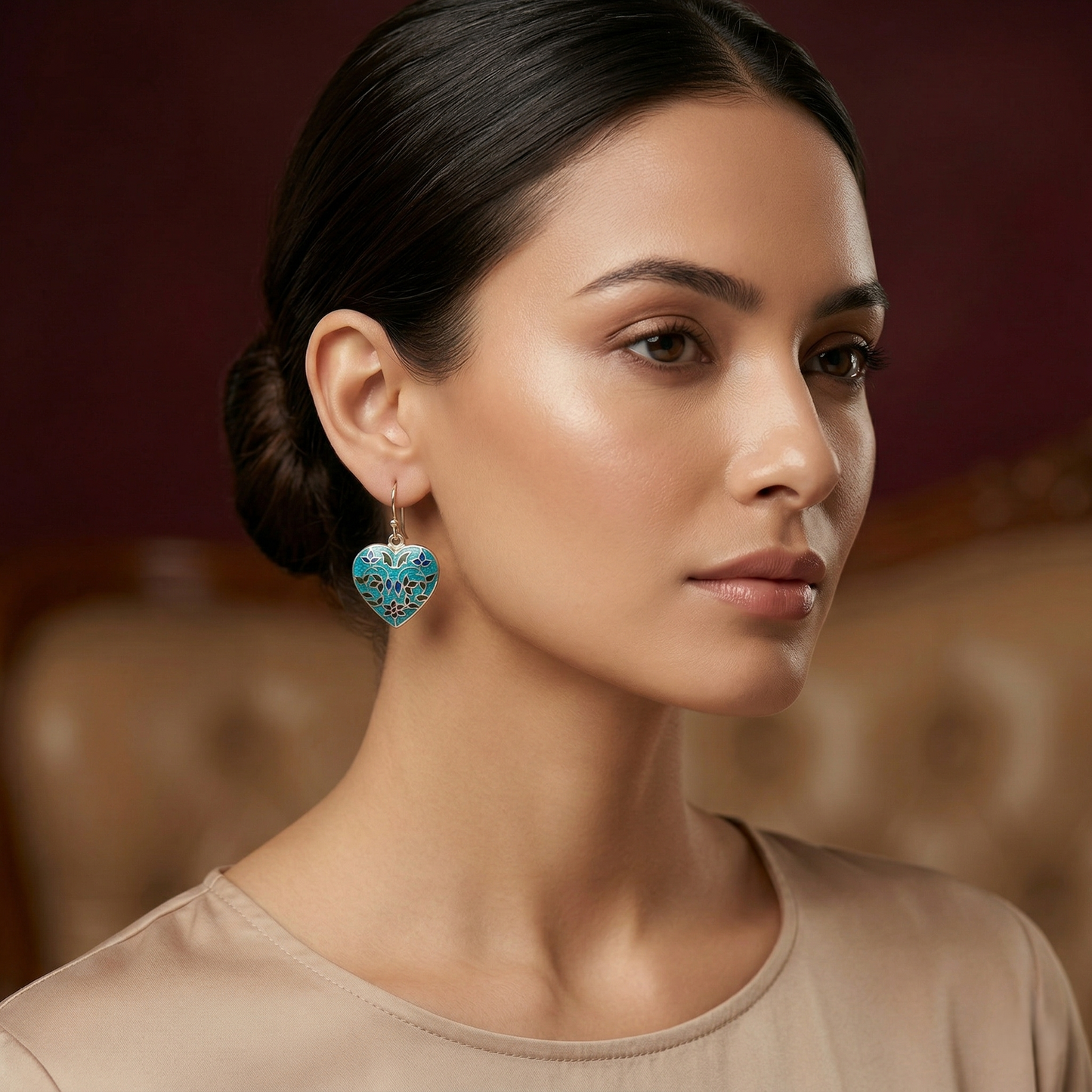 Intricate Blue Meenakari Silver Heart Earrings