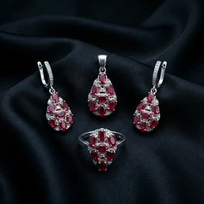 The Regal Crimson Silver Pendant Set