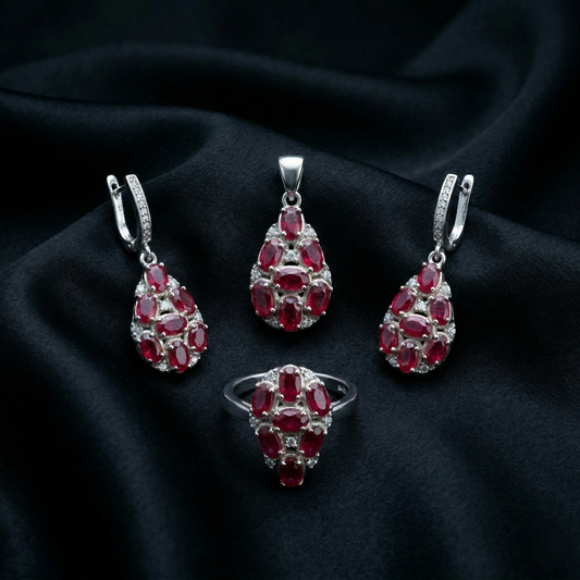 The Regal Crimson Silver Pendant Set