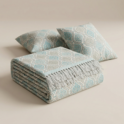 Azure Heritage Damask Khadi Bedcover Set