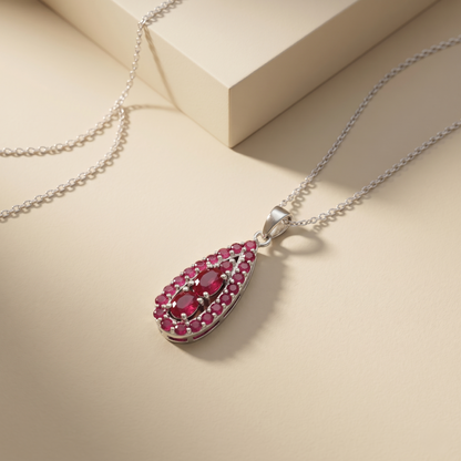 Elegant Teardrop Ruby Silver Pendant