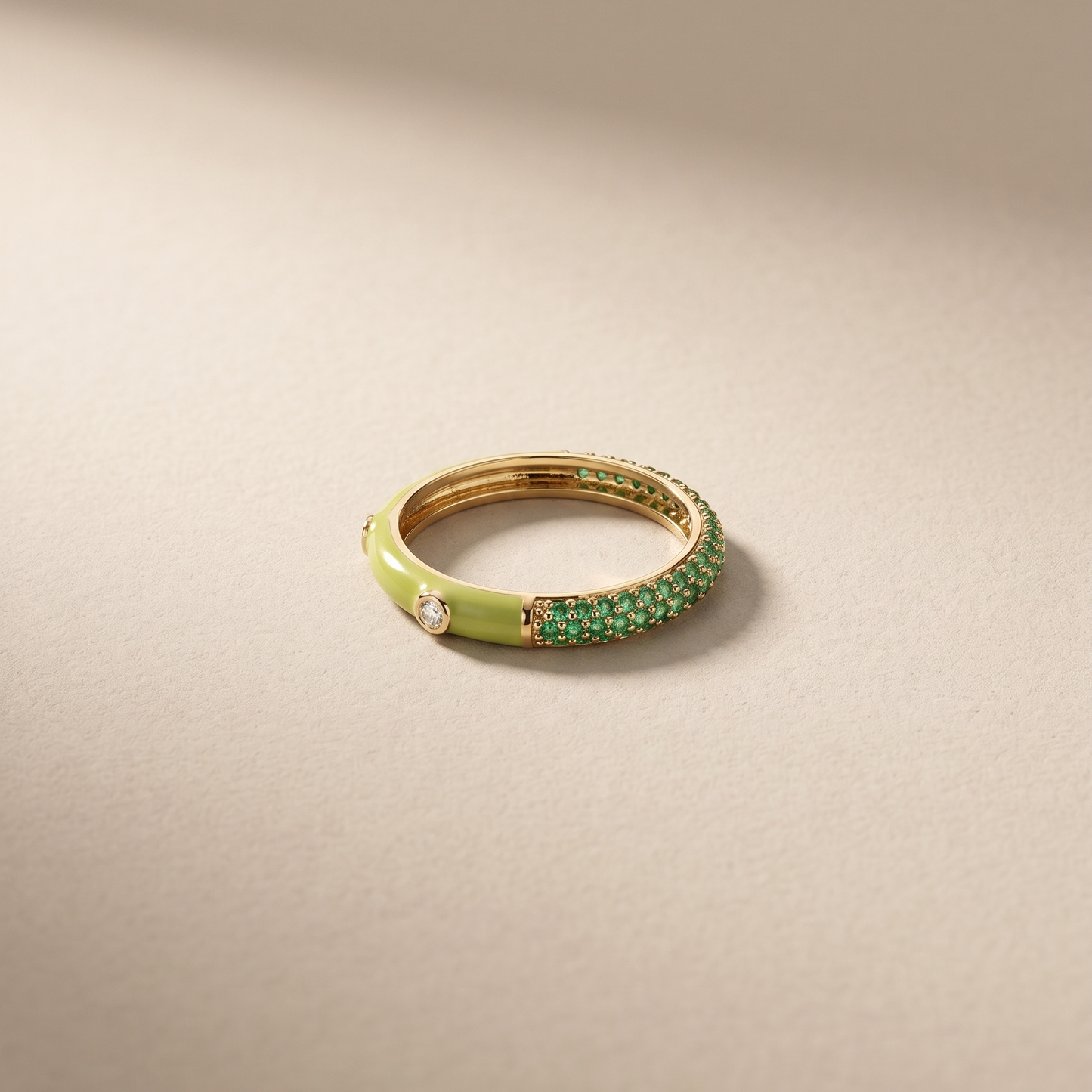 Elaichi Green Enamel Gold Ring