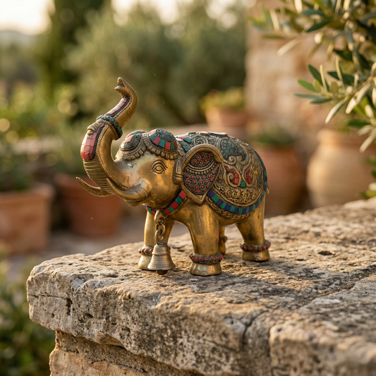 Majestic Ornamental Brass Elephant with Stones