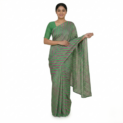 Elegant Green Leheriya Crinkled Silk Saree