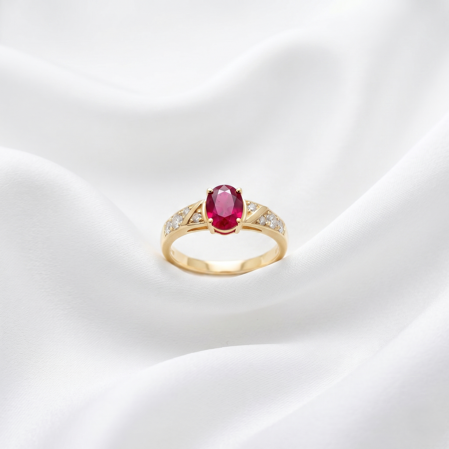 Oval Ruby Gold Diamond Accent Ring