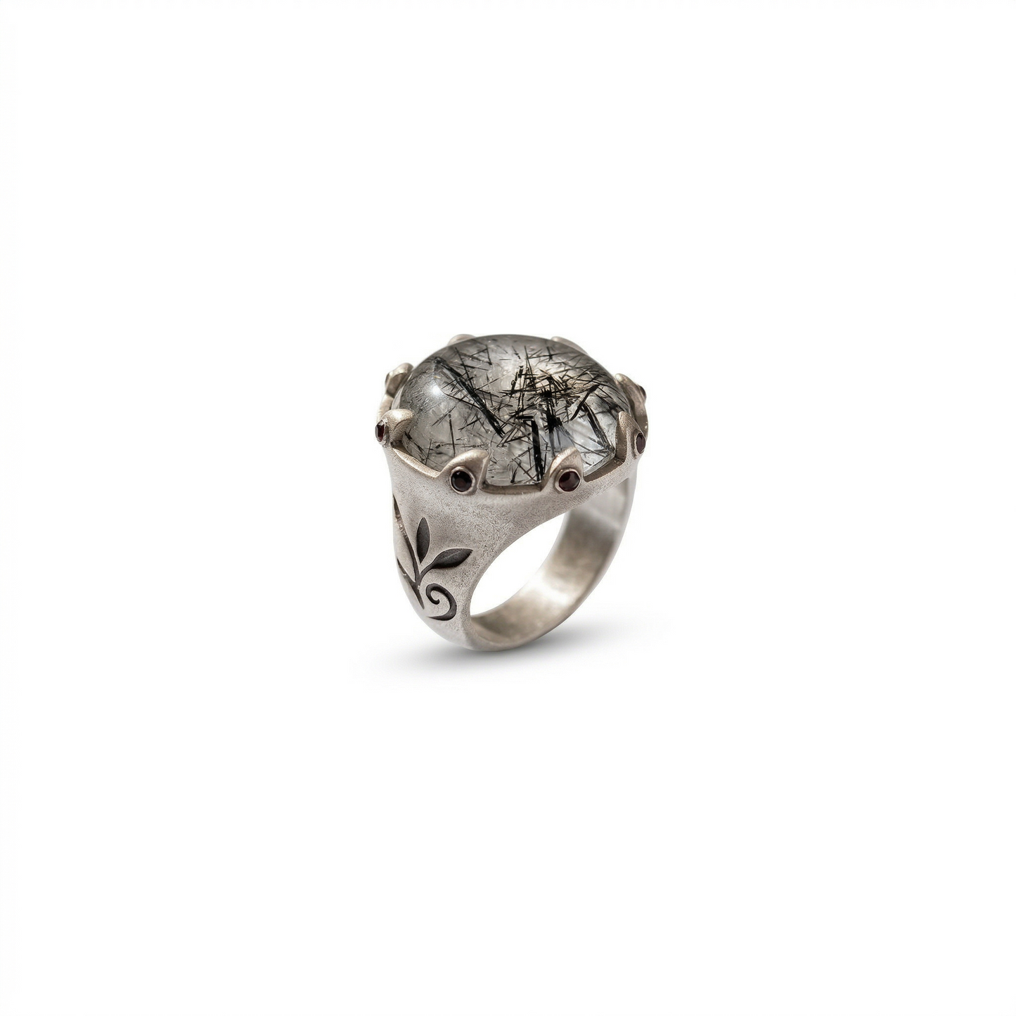 Rutilated Quartz Silver Crown Signet Ring