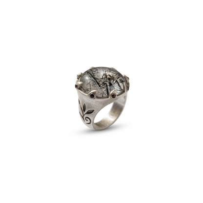 Rutilated Quartz Silver Crown Signet Ring