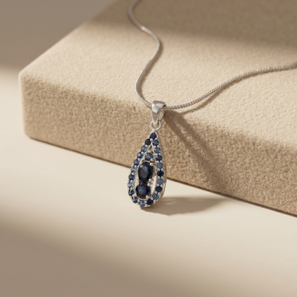 Vintage Teardrop Silver Sapphire Pendant