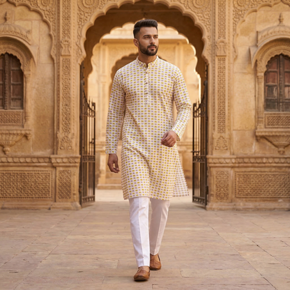 Elephant Print Hand Block Cotton Kurta