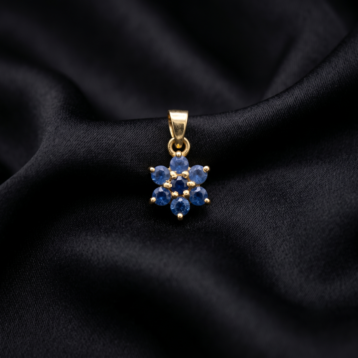Elegant Silver Sapphire Floral Cluster Pendant