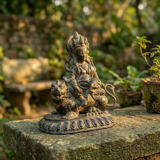 Regal Jambhala Brass Statue on Lion
