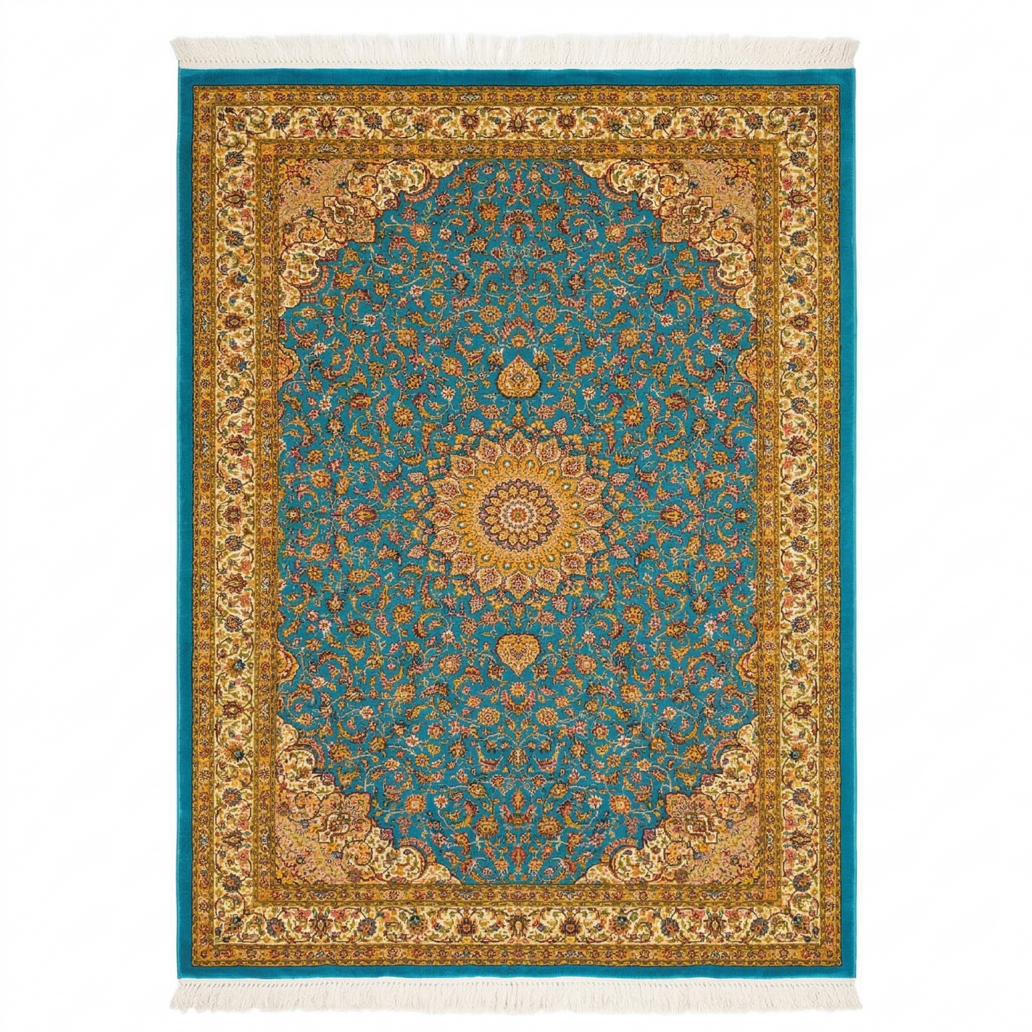 Royal Teal Persian Silk Medallion Rug