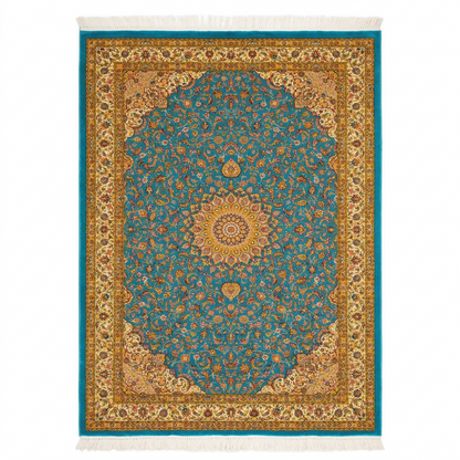 Royal Teal Persian Silk Medallion Rug