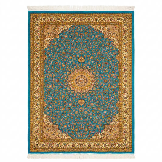 Royal Teal Persian Silk Medallion Rug