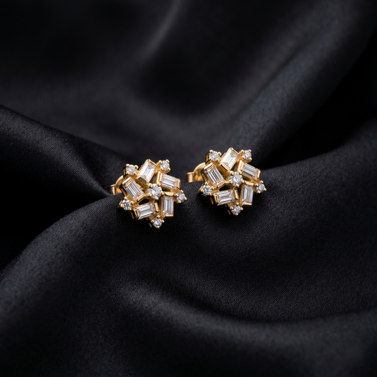 Geometric Elegance Gold Cluster Stud Earrings
