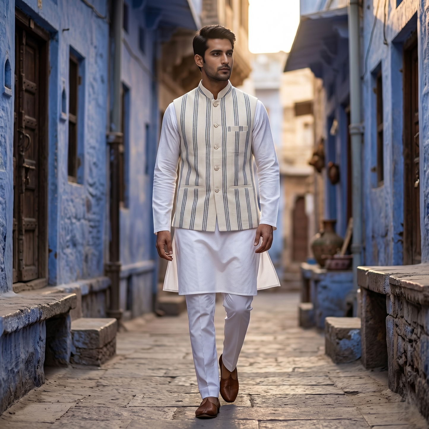 Handloomed Linen Striped Royal Heritage Waistcoat