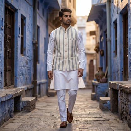 Handloomed Linen Striped Royal Heritage Waistcoat