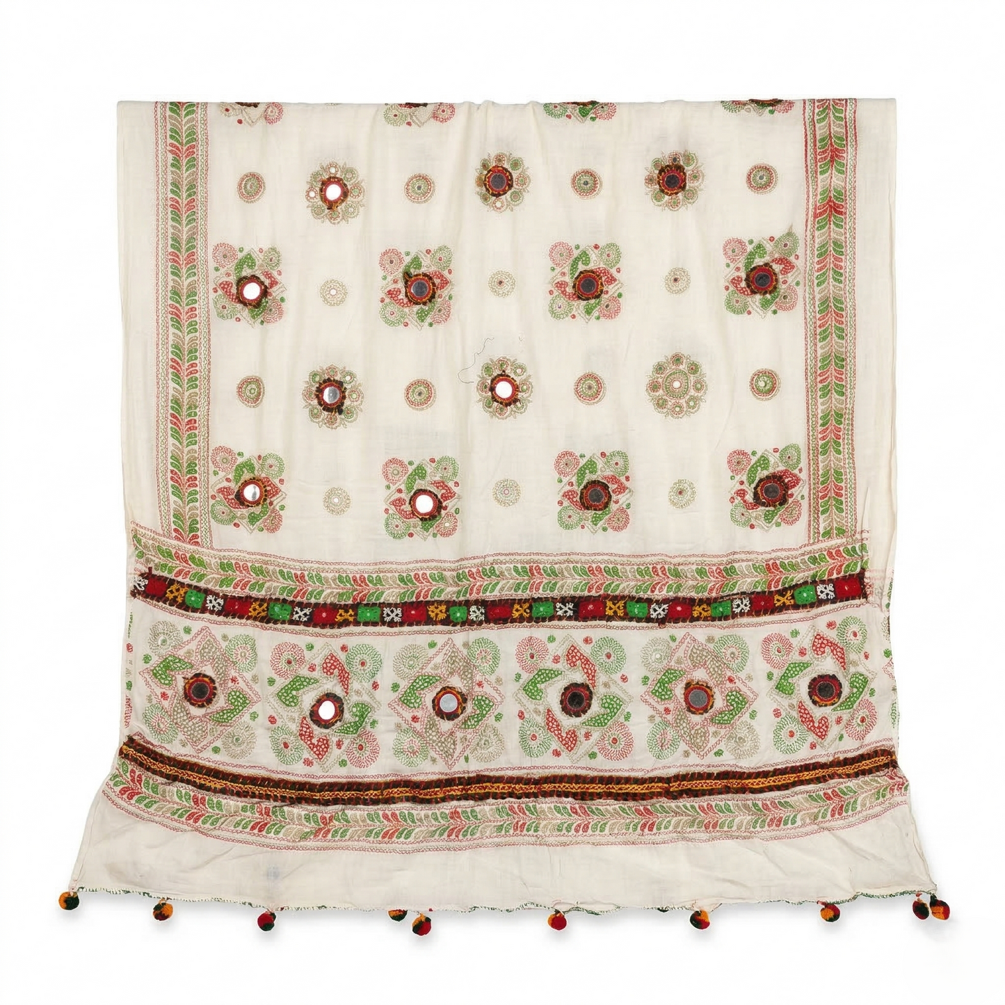 Ivory Phulkari Dupatta with Mirror Accents