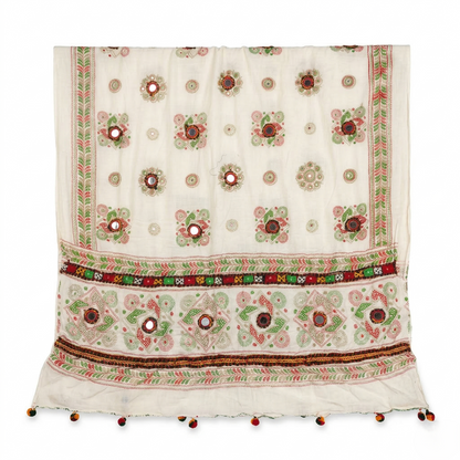 Ivory Phulkari Dupatta with Mirror Accents