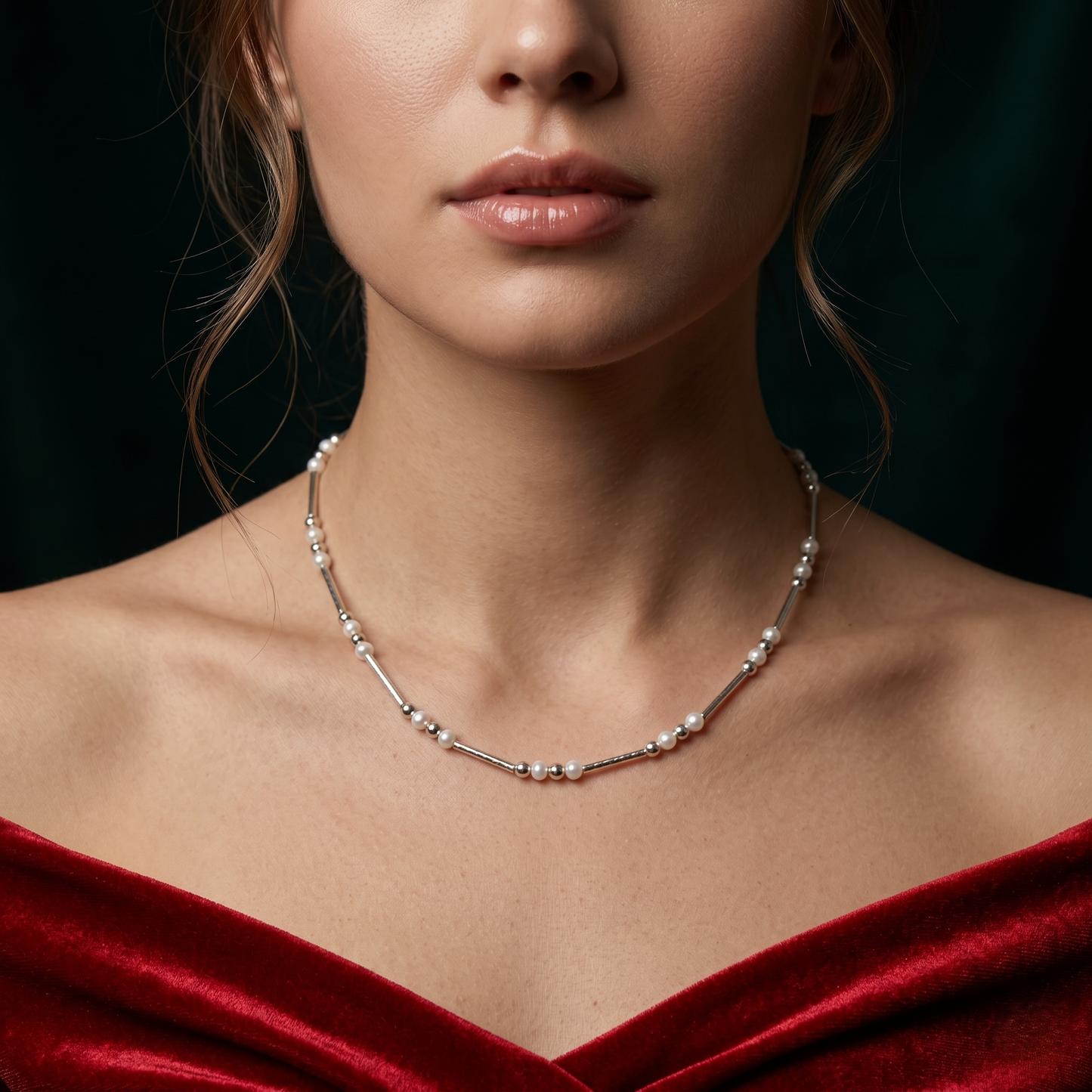 Elegant Silver Bar and Pearl Necklace