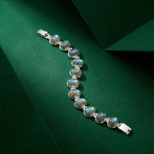 Celestial Glow Labradorite & Silver Link Bracelet