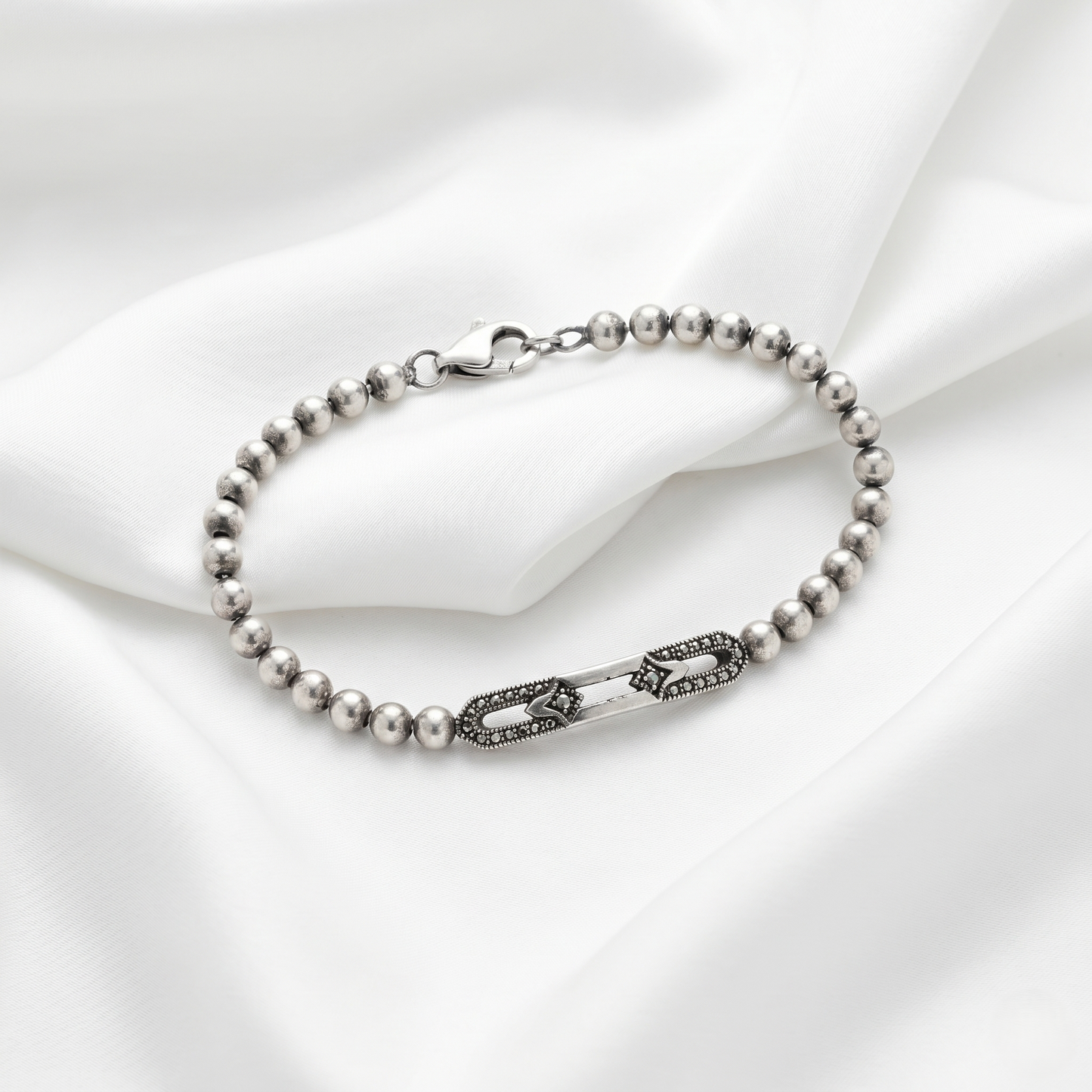Sleek Silver Bead Geometric Accent Bracelet