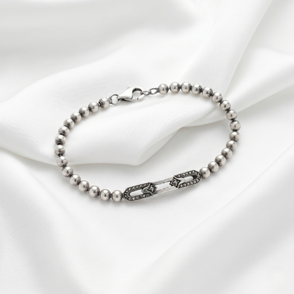 Sleek Silver Bead Geometric Accent Bracelet