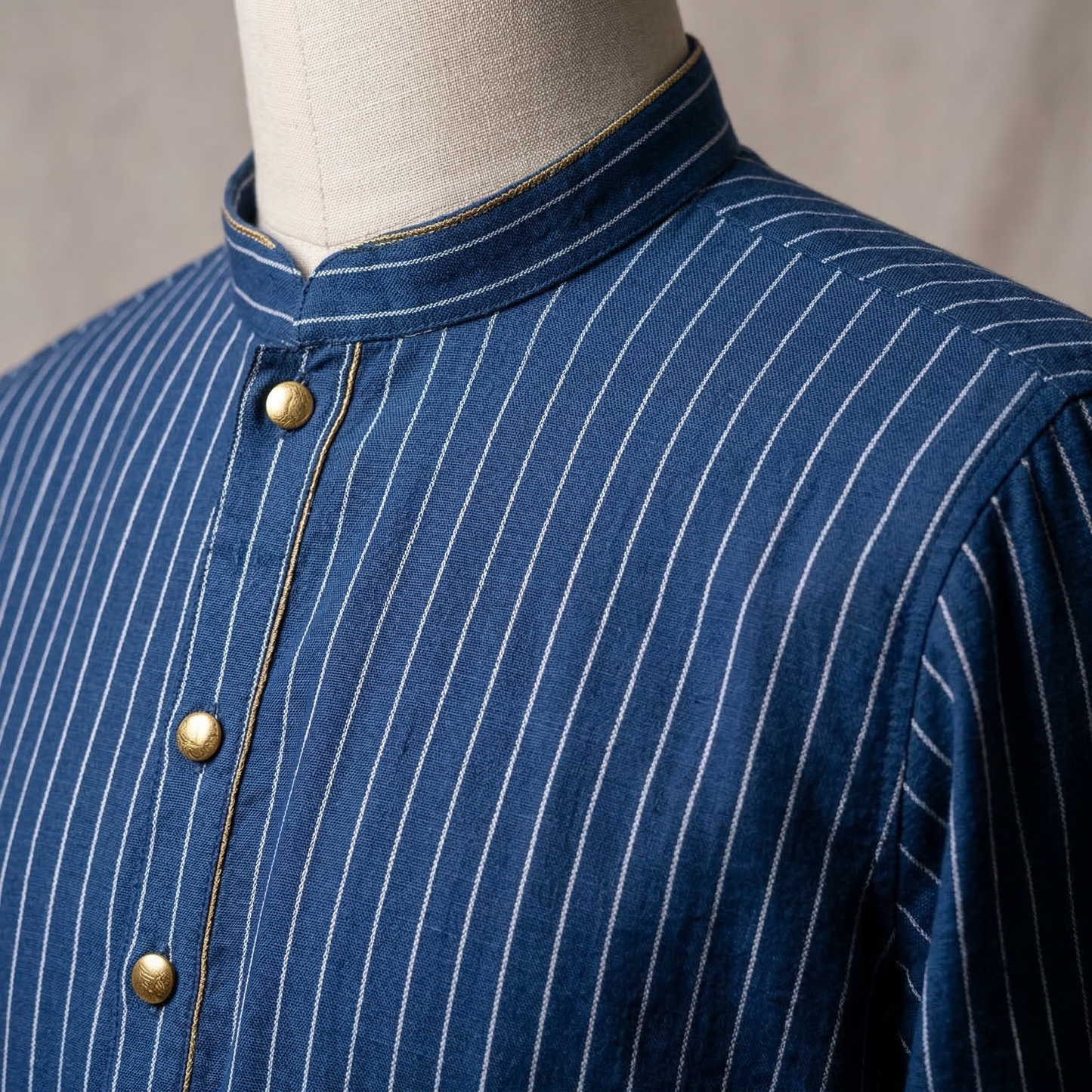Blue Pinstripe Elegance in Royal Heritage