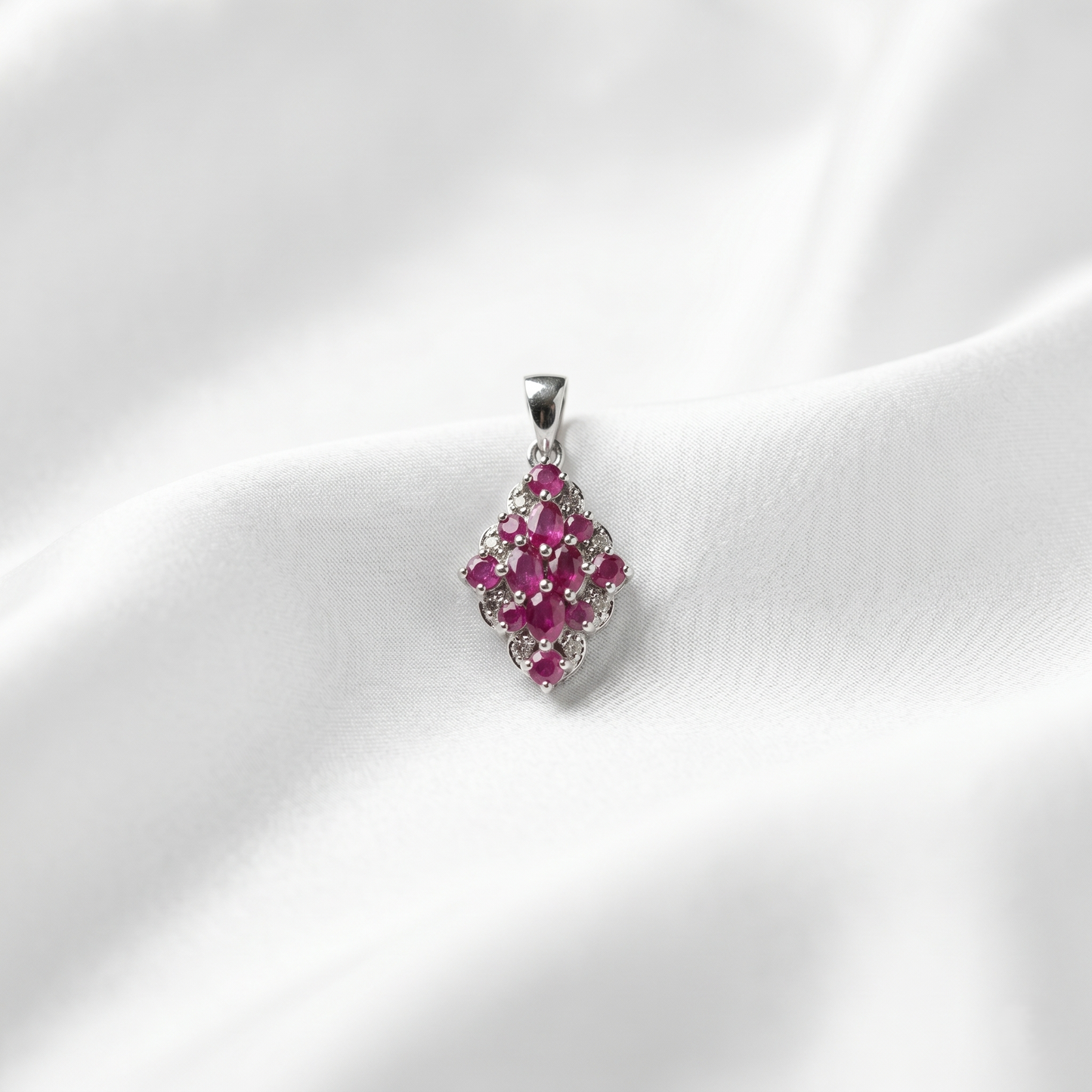 Elegant Rhombus Ruby Silver Cluster Pendant