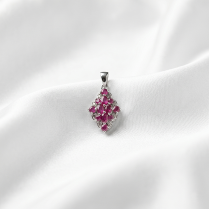 Elegant Rhombus Ruby Silver Cluster Pendant