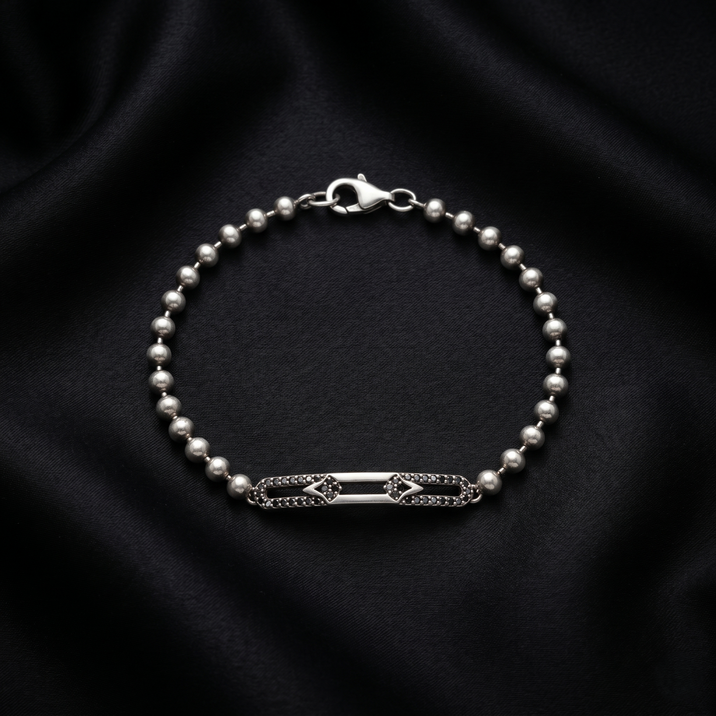 Sleek Silver Bead Geometric Accent Bracelet