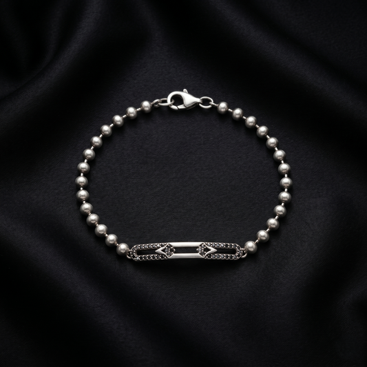 Sleek Silver Bead Geometric Accent Bracelet