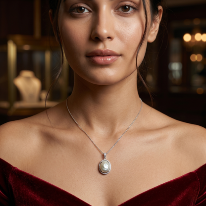Elegant Oval Baroque Pearl Silver Pendant