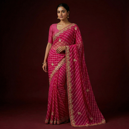 Elegant Magenta Chiffon Gota Patti Saree