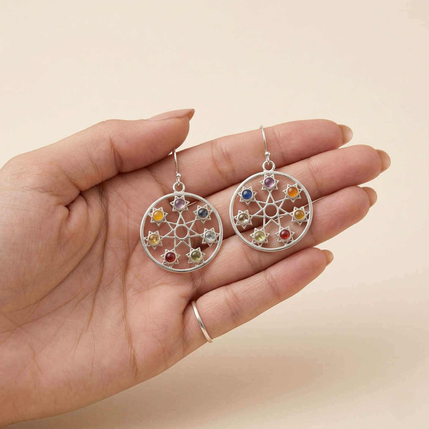 925 Silver Multi-Gemstone Celestial Hoop Earrings