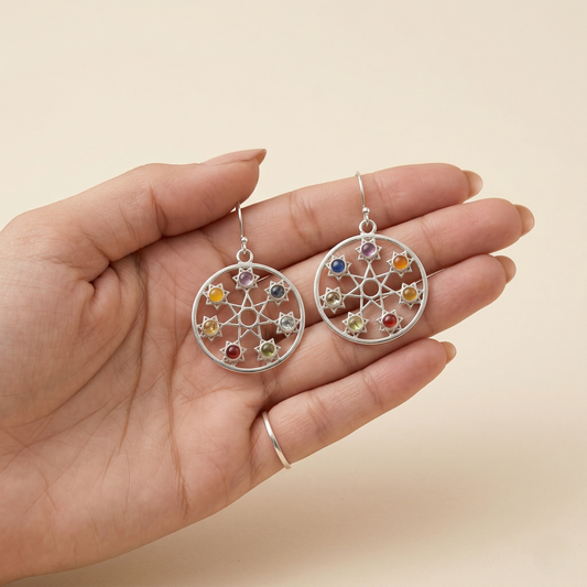 925 Silver Multi-Gemstone Celestial Hoop Earrings