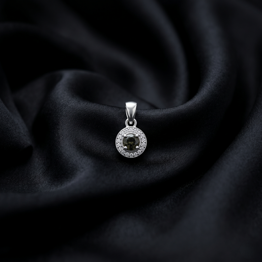 Elegant Silver Halo Smokey Quartz Pendant