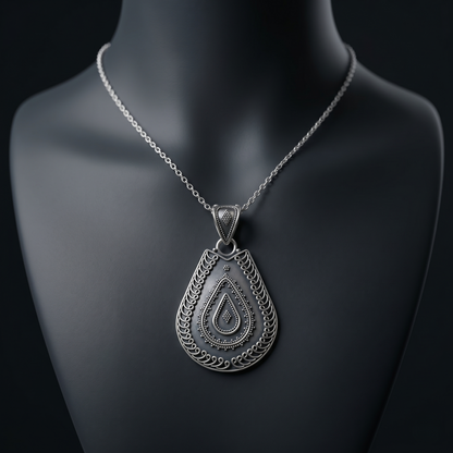 Heritage Teardrop Filigree Silver Artisan Pendant
