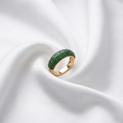 Luxury Gold Pave Green Emerald Ring