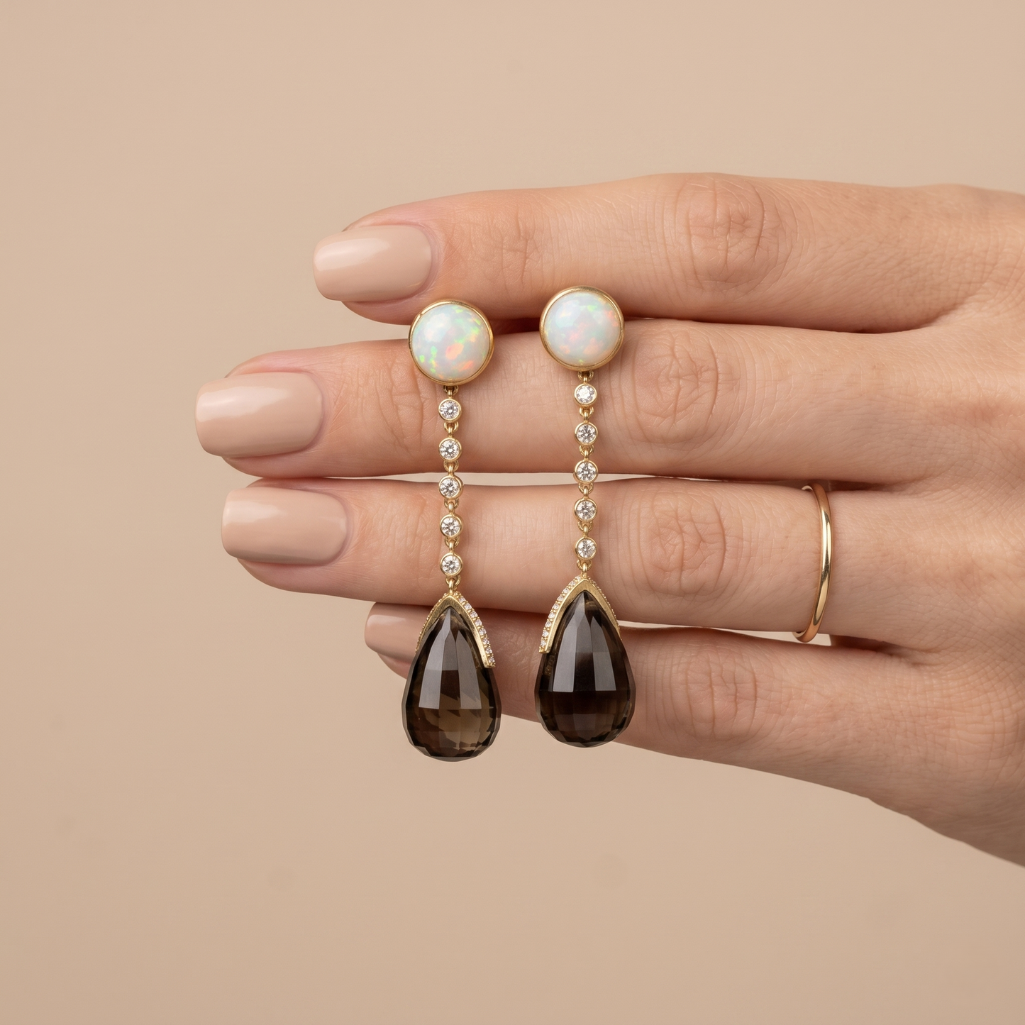 Opal and Smoky Quartz Drop Earrings