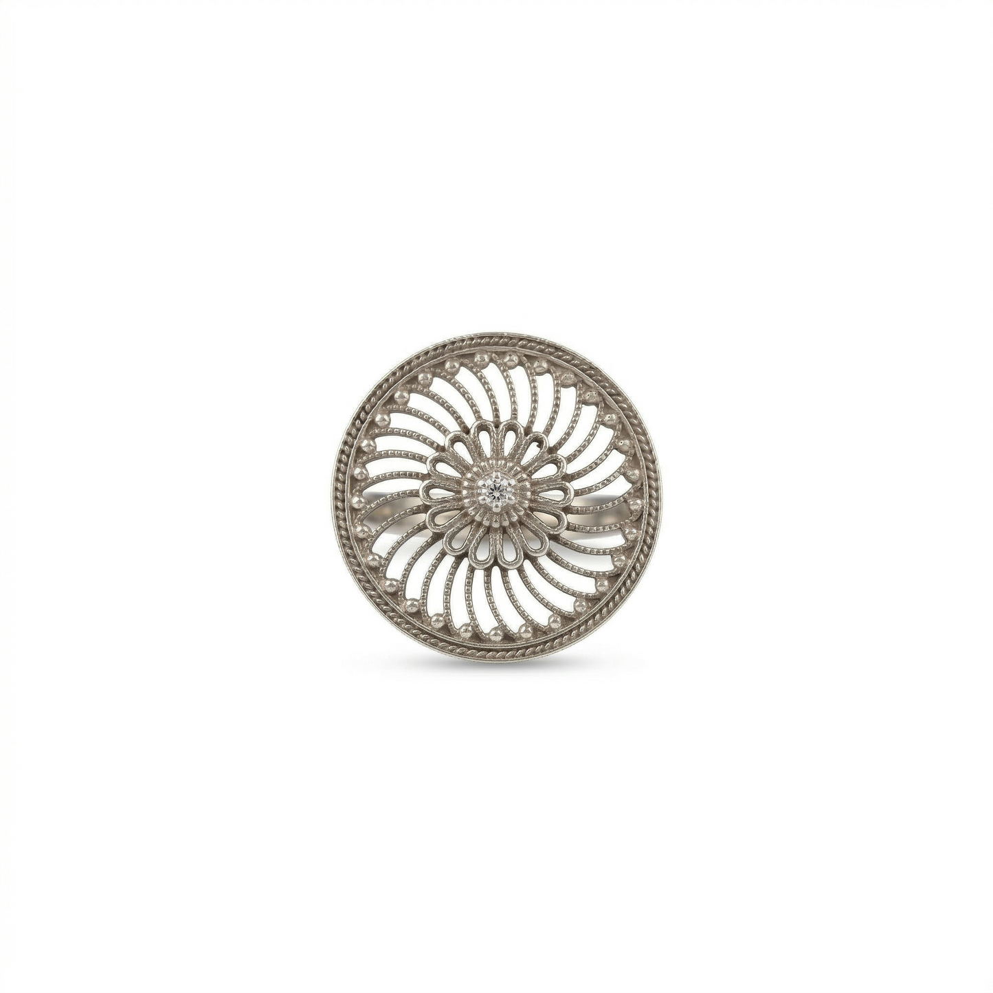 Floral Filigree Silver Mandala Statement Ring