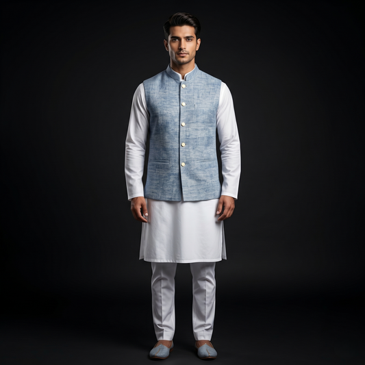 Premium Sky Blue Heritage Linen Waistcoat