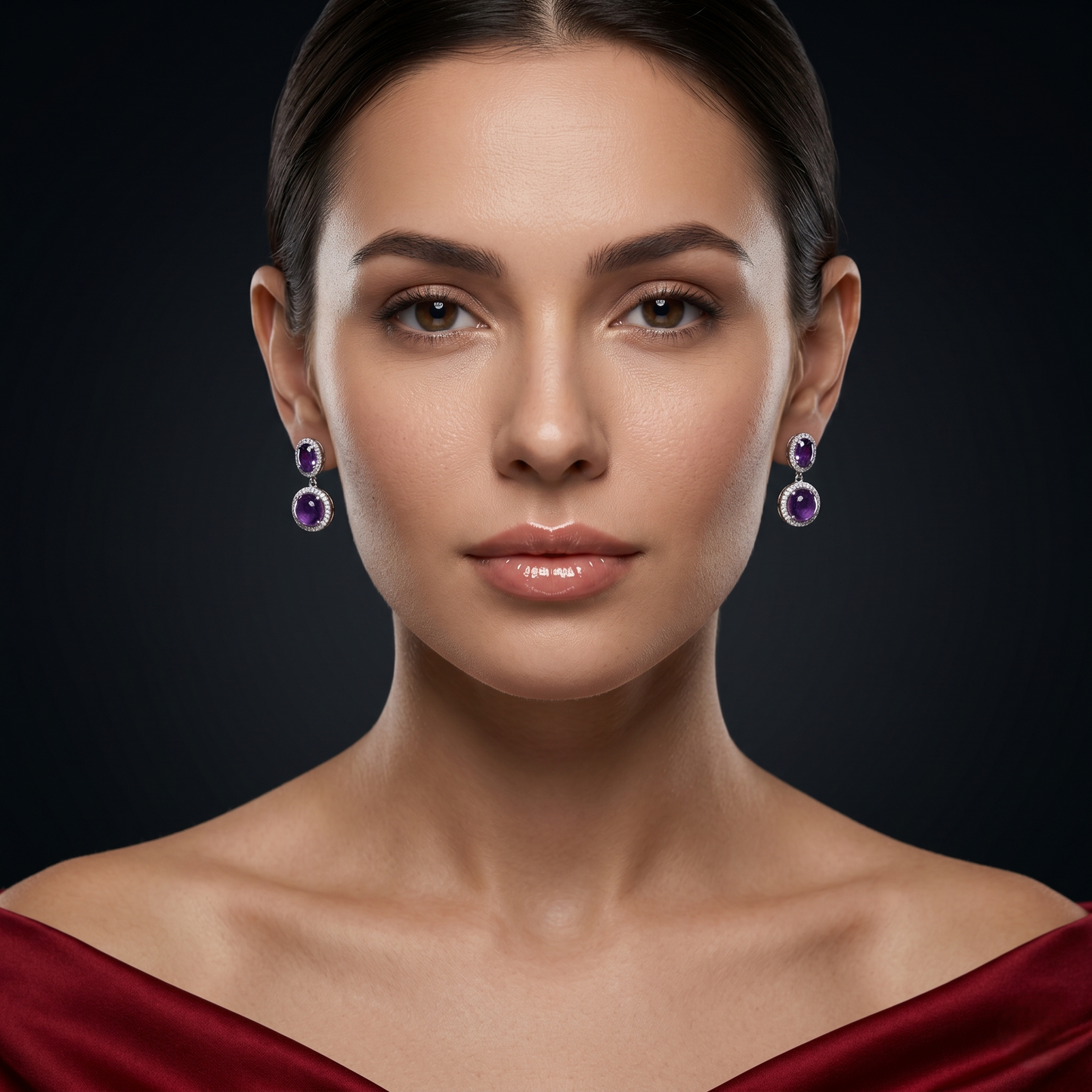 Royal Amethyst Silver Halo Drop Earrings