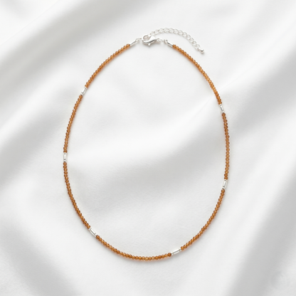 Amber Sparkle Silver Bar Beaded Choker