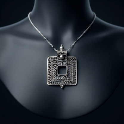 Handcrafted Filigree Square Silver Heritage Pendant