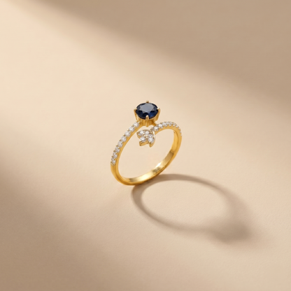 Elegant Sapphire Floral Gold Cocktail Ring